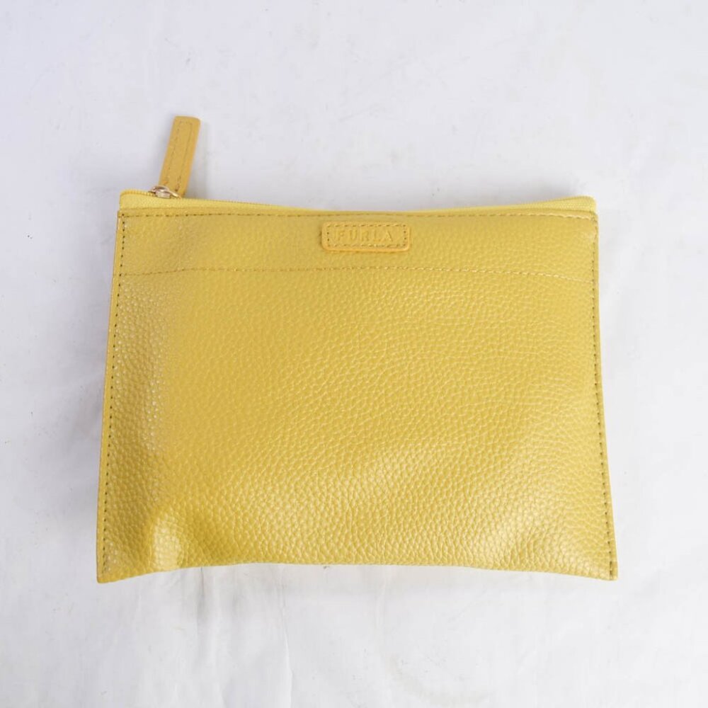 Furla x Eva Airlines Yellow Pebbled Faux Leather Travel Zip Pouch Cosmetics Bag